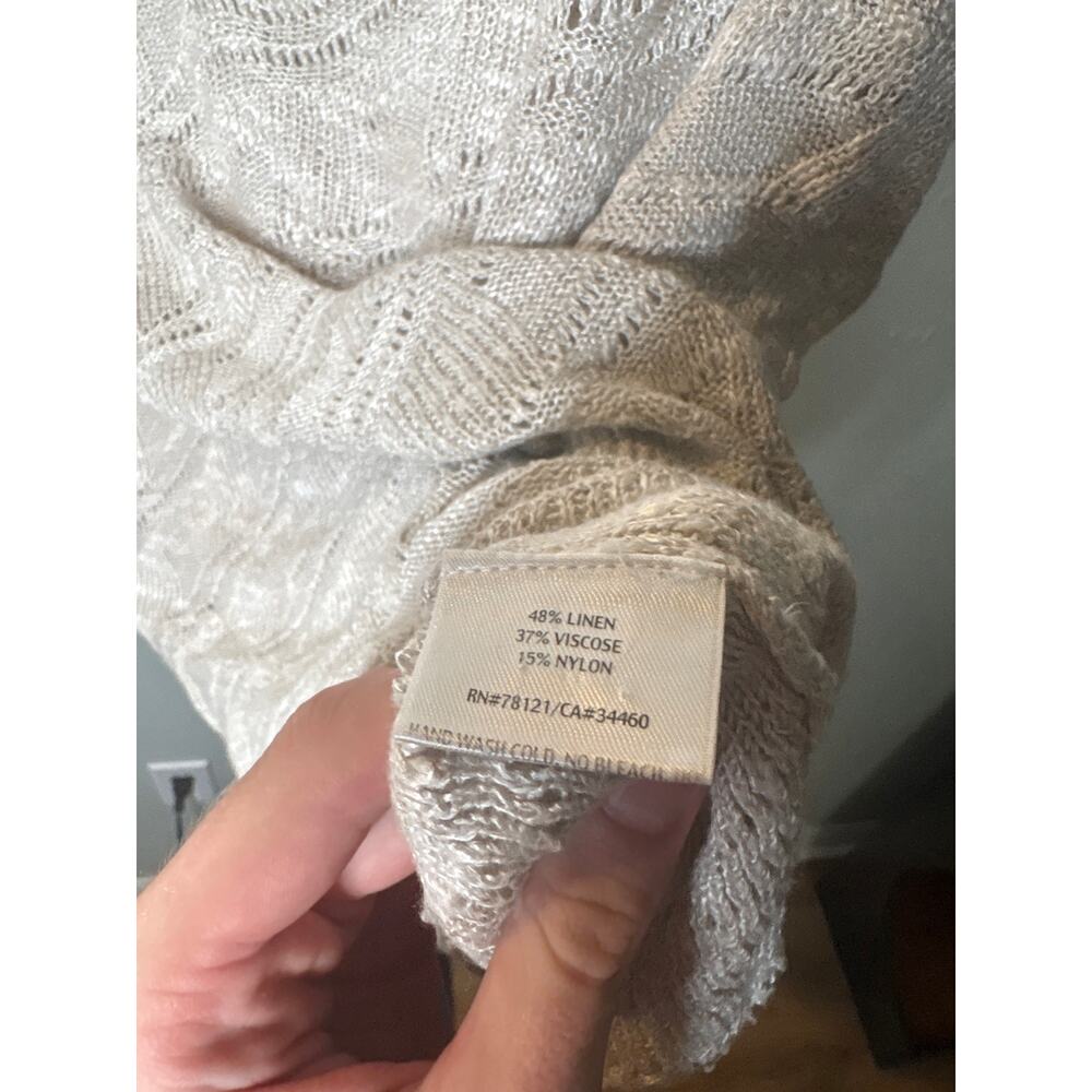 Eileen Fisher Linen Blend Sweater Top Medium Beige Karma Ripple Pointelle Knit - Picture 5 of 6